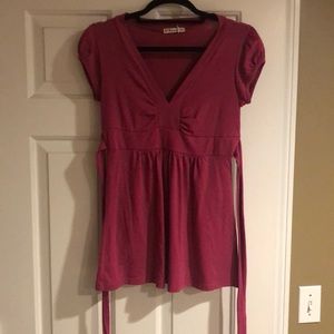 Magenta colored Short Sleeve Blouse, Size Small